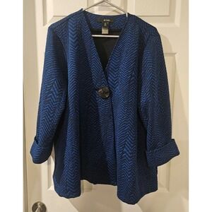Ali Miles PXL Petite Textured Chevron Lagenlook Swing Blazer Jacket Blue Black‎